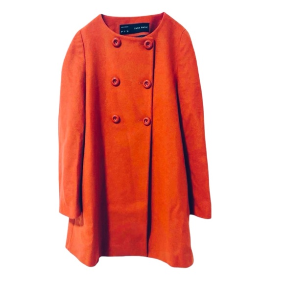 Zara Basic Orange Double-Breasted Wool Blend Coat Size L - Picture 3 of 7